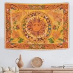 150x130cm tapisserie murale vintage en forme de soleil br�lant - d�coration murale pour chambre � coucher, ...