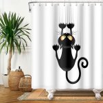 152x183cm noire chat avec di�se pattes rideau de douche mignonne drle chat minou rideau de bain blanc ...