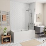Siko - 160x70 cm ensemble baignoire universelle + pare baignoire pliable, 2 volets chrome + pieds (cub1600plus ...