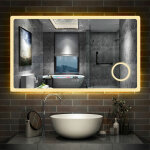 Aica sanitaire - 160x80cm miroir lumineux horloge + loupe + bluetooth + tricolore + anti - bue salle ...
