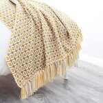 170 x 130 cm couverture tricot�e avec pompons pieddepoule � carreaux boh�me couverture tiss�e douce et ...