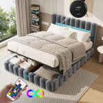 180 x 200 cm lit coffre, lit capitonn� lit de sol avec sommier et t�te de lit, lit bas lit 180x200 avec ...