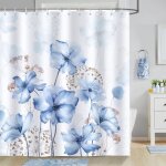 A 180 x 180 cm rideau de douche fleur bleu aquarelle rideau de bain tissu polyester anti moisissure impermabl ...