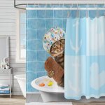 180x180cm rideau de douche chat drle , bain animal chaton rideau de douche mignon enfants bleu rideau ...