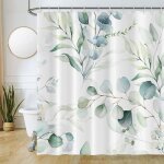 180x200cm rideau douche , rideau de douche anti moisissure vert feuilles d'eucalyptus fleuri blanc rideaux ...
