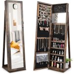 2 en 1 armoire a bijoux verrouillable sur pied avec psyche pour bagues / bracelets / boucle d'oreilles ...