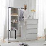 2 en 1 portant v�tements bois, ensemble de penderie, porte - manteau avec 4 tiroirs + 3 compartiments ...