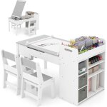 Goplus - 2 en 1 table de dessin enfant avec 2 chaises, table d'art avec plateau rabattable, porte - rouleau ...