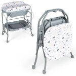 2 - en - 1 table � langer & baignoire pliable bebe, commode � langer b�b� avec panier de rangement, roues ...