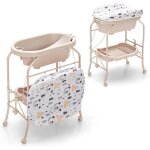 2 - en - 1 table � langer & baignoire pliable bebe, commode � langer b�b� avec panier de rangement, roues ...
