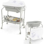 2 - en - 1 table � langer & baignoire pliable bebe, commode � langer b�b� avec panier de rangement, roues ...