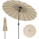 2, 7m parasol inclinable avec 18 baleines en fibre de verre, parasol de jardin exterieur avec manivelle, ...