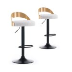 Paris prix - lot de 2 chaises de bar bouclette 'baron' 85cm crme & chne clair