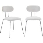 2 chaises d�cor bois courb� teint� ch�ne et tissu d�perlant blanc. pieds m�tal chrom� - l 45 x p 55 x ...
