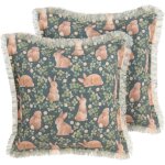 Beliani - 2 coussins en coton vert 45 x 45 cm  motif imprim de lapin rtro alstroemeria