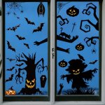 Memkey - 2 feuilles halloween fentre autocollants, stickers vitre halloween, dcoration de fentre halloween, ...