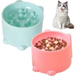 2 gamelles anti - glouton sur�lev�es interactives (rose / vert), alimentation lente chat / petit chien ...