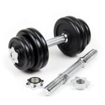 2 haltres musculation 20 kg. en fonte, 8 disques, pour une musculation efficace