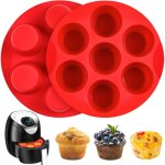 2 moules � ?ufs en silicone pour friteuse � air chaud, moules � muffins ronds 7 cavit�s pour four, friteuse ...