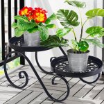 2 niveaux noir support plantes interieur, mtal porte plante, antirouille etagere plantes interieur exterieur, ...