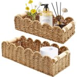 2 paniers rangement osier, tress� avec poign�es bois, salle de bain / cuisine / d�co maison.