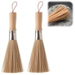2 pcs brosses en bambou naturel pour wok, brosse pour nettoyer les legumes, brosse  vaisselle en bambou, ...