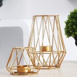 2 pcs metal hexagon shaped geometric design tea light votive candle holders, iron hollow tealight candle ...