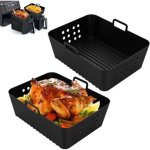 2 pcs moule silicone air fryer sans bpa, panier silicone air fryer rectangulaire, moule pour friteuse ...