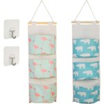 2 pcs sac de rangement suspendu, tagre mural en tissu panier pochette de rangement avec 3 poches sacs ...