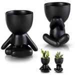 2 petits pots de fleurs en c�ramique noir, pot ceramique, cache pot ceramique, pot pour cactus, mini ...