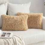 2 pi�ces 50x70 cm housse de coussin en fausse fourrure douce en peluche taie d'oreiller assorties moelleux ...