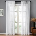 2 pi�ces blanc tulle rideau court effet lin voilage 140x245 cm tringle � tringle pr�t � accrocher petites ...