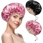 2 pieces bonnet satin cheveux nuit, bonnet soie cheveux pour dormir �lastique, bonnets de nuit en satin ...