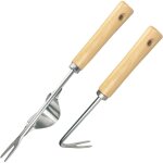 2 pices outil desherbeur manuel en acier inoxydable, avec manche ergonomique en bois, arrache racine ...