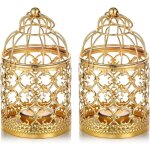 2 pices petite lanterne cage oiseaux suspendue photophore mtal, lanternes dores pour bougies centres ...