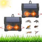 2 pi�ces r�pulsif ultrasons pour animaux, lampe led rouge solaire peut �tre suspendue, protection contre ...
