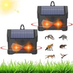 2 pi�ces r�pulsif ultrasons pour animaux, lampe led rouge solaire peut �tre suspendue, protection contre ...