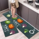 2 pi�ces tapis de cuisine devant evier - 40 x 60cm et 40 x 120cm - vert - antid�rapant - rectangulaire ...