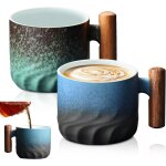 2 pi�ces tasse � caf� en c�ramique, tasses � caf�, tasse espresso avec poignee en bois, tasses � expresso, ...