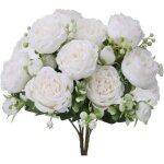 2 pivoines artificielles blanches - d�coration d'int�rieur �l�gante, fleurs artificielles r�alistes pour ...