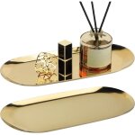 2 plateaux d�coratifs en acier inox or - service ovales et rangement pour salle de bain - m�tal plat ...