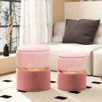 2 poufs coffres de rangement 32 l + 21 l en velours repose - pieds d�coratifs rose charge max 150kg rose ...