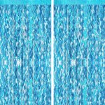 2 rideaux frange bleu ondul� m�tallique, fond photo th�me sir�ne princesse glace