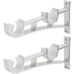 2 supports doubles en aluminium blanc - pour tringles � rideaux, vis incluses, fixation murale robuste ...