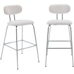 2 tabourets de bar d�cor bois courb� teint� ch�ne et tissu d�perlant blanc. pieds m�tal chrom� (lot de ...