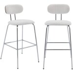 2 tabourets de bar d�cor bois courb� teint� noyer et tissu d�perlant blanc. pieds m�tal chrom� - l 44 ...