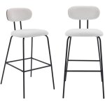 2 tabourets de bar d�cor bois courb� teint� noyer et tissu d�perlant blanc. pieds m�tal noir mat (lot ...