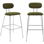 2 tabourets de bar décor bois courbé teinté noyer et tissu déperlant kaki. pieds métal chromé - l 44 ... 2 tabourets de bar décor bois courbé teinté noyer et tissu déperlant kaki. pieds métal chromé - l 44 ...