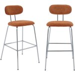 2 tabourets de bar décor bois courbé teinté noyer et tissu déperlant terracotta. pieds métal chromé - ... 2 tabourets de bar décor bois courbé teinté noyer et tissu déperlant terracotta. pieds métal chromé - ...