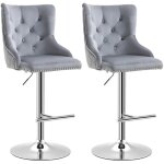 2 tabourets de bar pivotants, r�glables en hauteur, aspect velours, gris clair, 46 x 55 x 102 - 123 cm ...